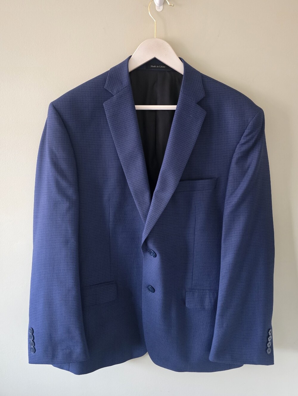 NWOT Calvin Klein 42S Navy Jacquard Houndstooth Wool Blazer Academia Executive